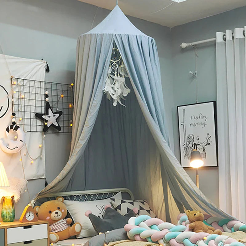 Baby safety mosquito net bed canopy, sheer, for children's bedroom insect protection.