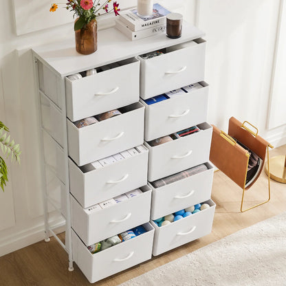 Fabric drawer kids dresser in white, providing ample storage for clothes and baby items.
