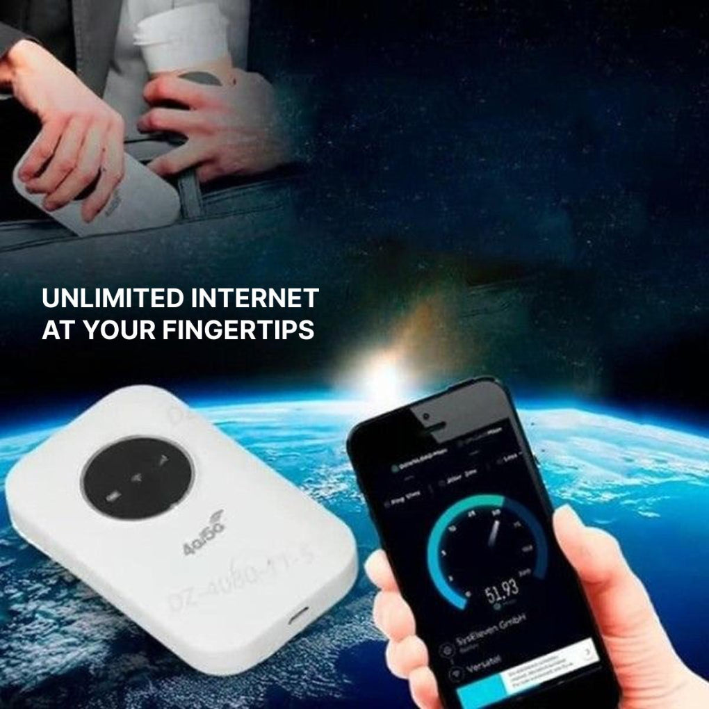 White portable 4G/5G WiFi hotspot router for fast mobile internet on the go, ideal for travel & remote work.