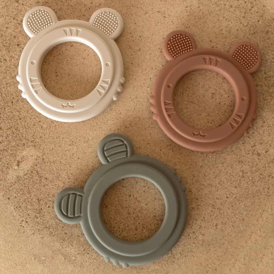 Close-up of rabbit teether's textured back, providing extra gum massage for teething baby