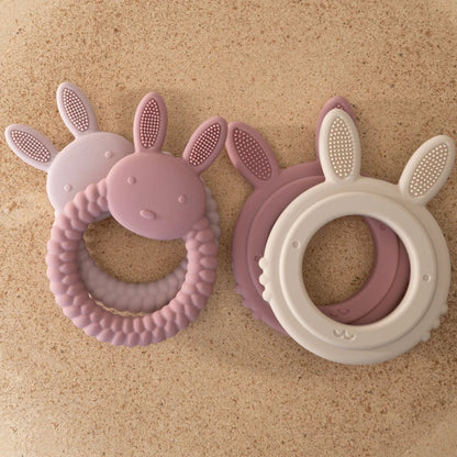 Blue BPA-free silicone rabbit teether, baby relief for sore gums, ideal infant gift