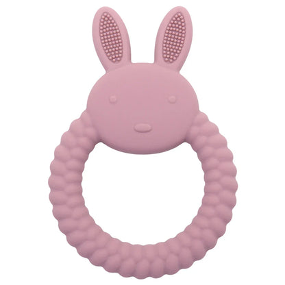 Ergonomic rabbit silicone teether designed for small hands, promotes baby oral development