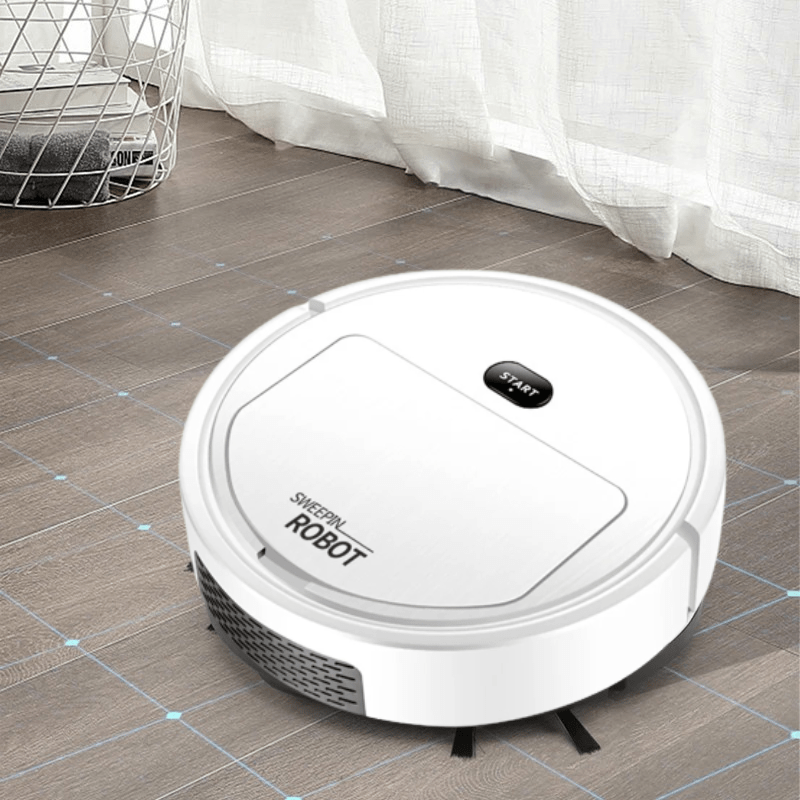 White smart robot vacuum for automated home cleaning, deep cleaning floors and removing pet hair quietly.