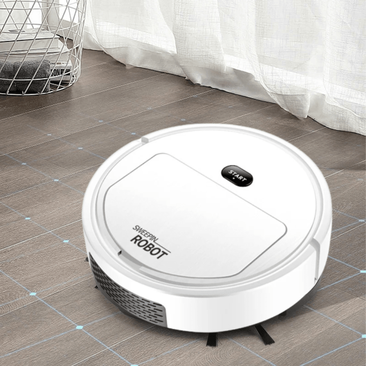 White smart robot vacuum for automated home cleaning, deep cleaning floors and removing pet hair quietly.