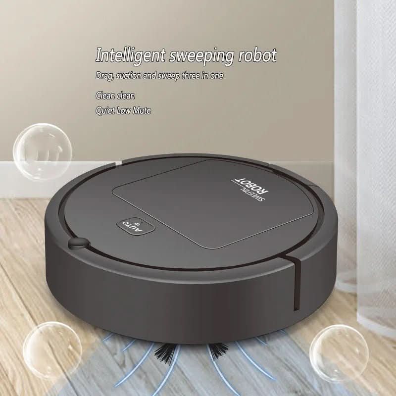 Compact white smart robot vacuum, perfect for pet hair, deep cleans various floors with quiet, automated precision.