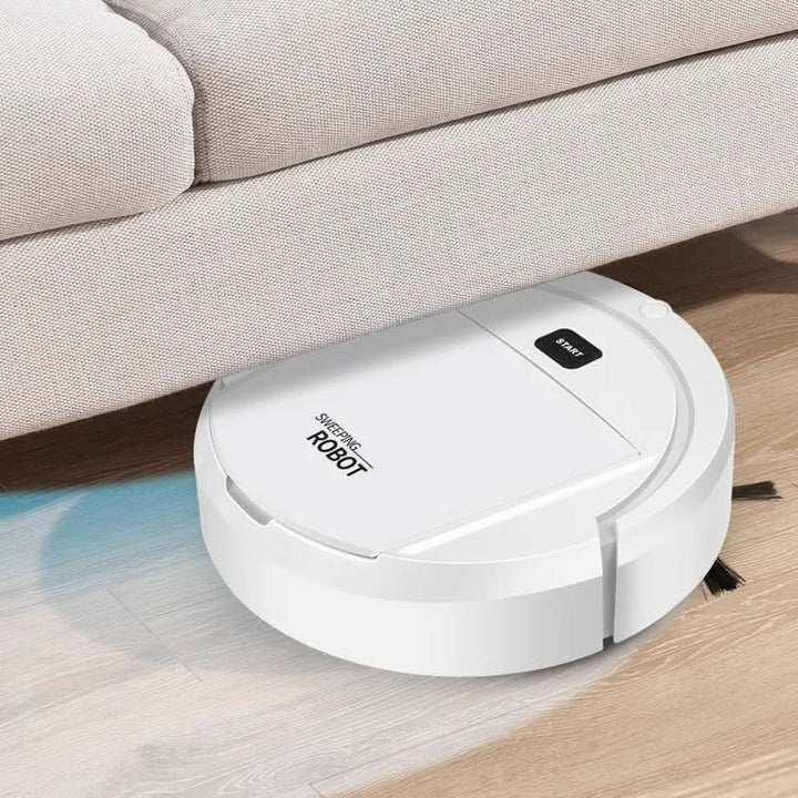 Automated black robot vacuum with one-button control, provides deep cleaning, air purification, and pet hair removal.