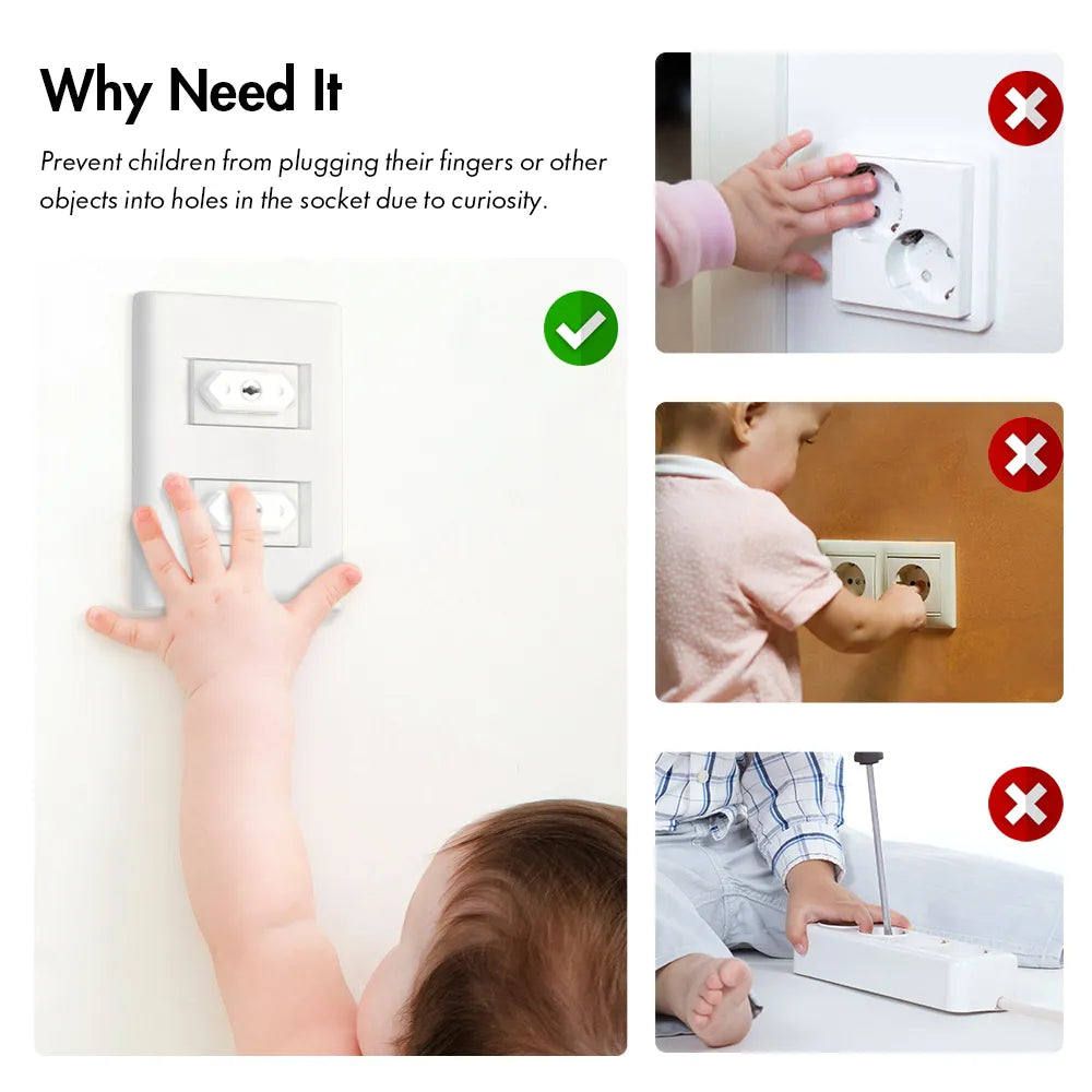Detailed view of a universal safety outlet cover, highlighting its simple yet effective design.