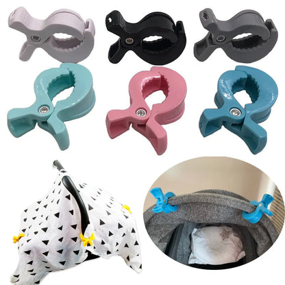 White universal stroller clip hooks, set of 2, for blankets & toys on baby prams