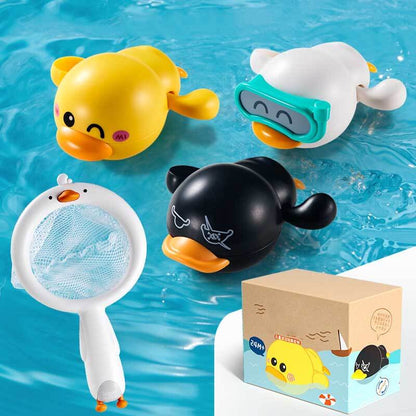 Durable wind-up swimming duck bath toy, designed for young children