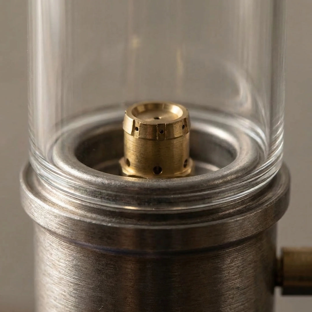Compact & portable gas candle camping lantern. Windproof design ensures steady, warm light for any outdoor adventure.