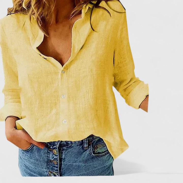 Casual chic women's floral V-neck long sleeve blouse, stylish and elegant for any occasion.