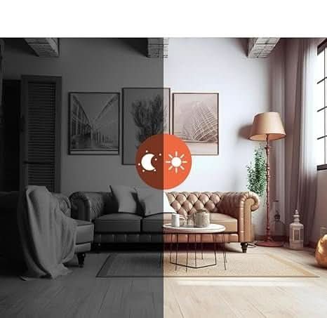 Discreetly placed wireless 1080P mini camera monitoring a living room, controlled by a smartphone app.