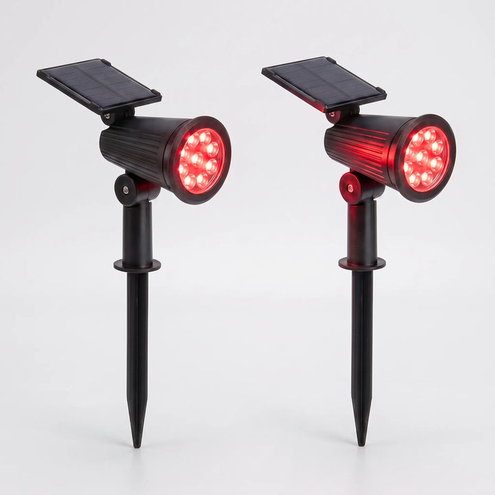 Bright solar LED spotlight, wireless & adjustable for targeted outdoor lighting.