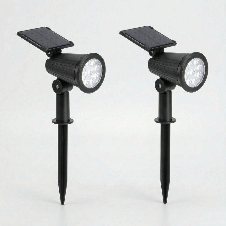 Versatile outdoor wireless solar spotlight, adjustable LED for garden, pathway, and landscape lighting.