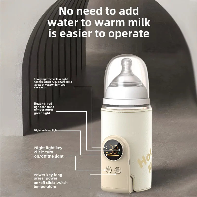 Close-up of wireless baby bottle warmer, showing digital display & temperature control for safe feeding.
