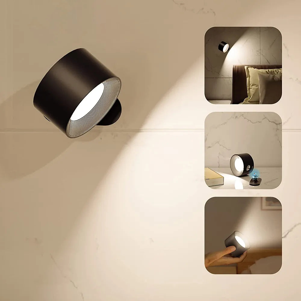 LumoFlex modern wall lighting: wireless, rechargeable, dimmable LED lamp with sleek design.