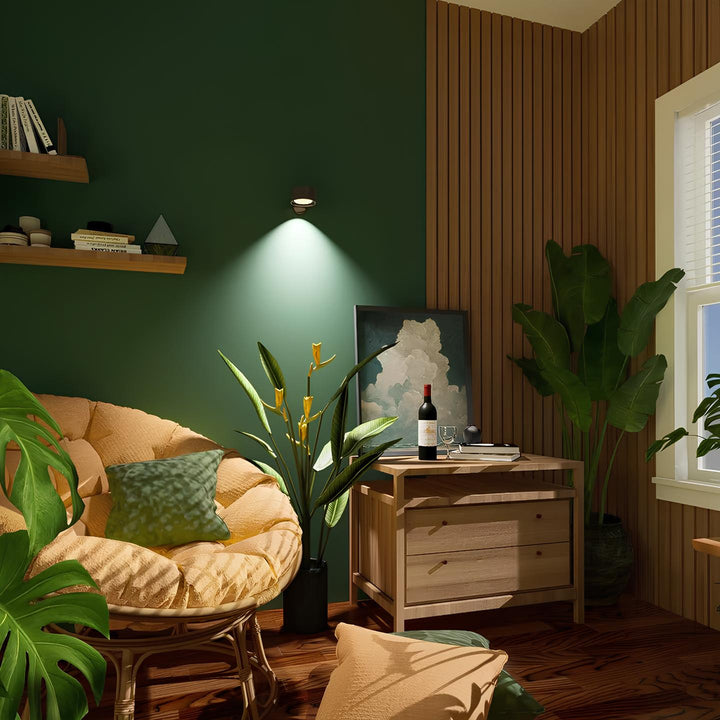 Dimmable LumoFlex LED wall light with remote control, wireless and rechargeable convenience.