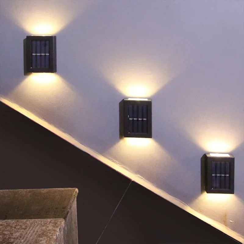 Eco-friendly wireless solar LED wall lamp. Easy-install outdoor lighting for garden, patio, driveway security.