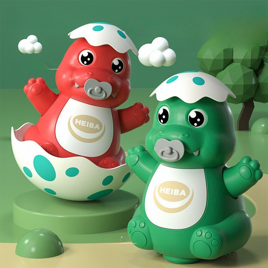 Wobbling dinosaur baby activity toy with lights and music, ideal for grasping and sensory development