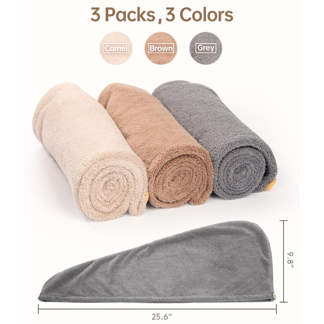 Value 3-pack women's absorbent microfiber hair towel wraps; essential for frizz control & fast drying.