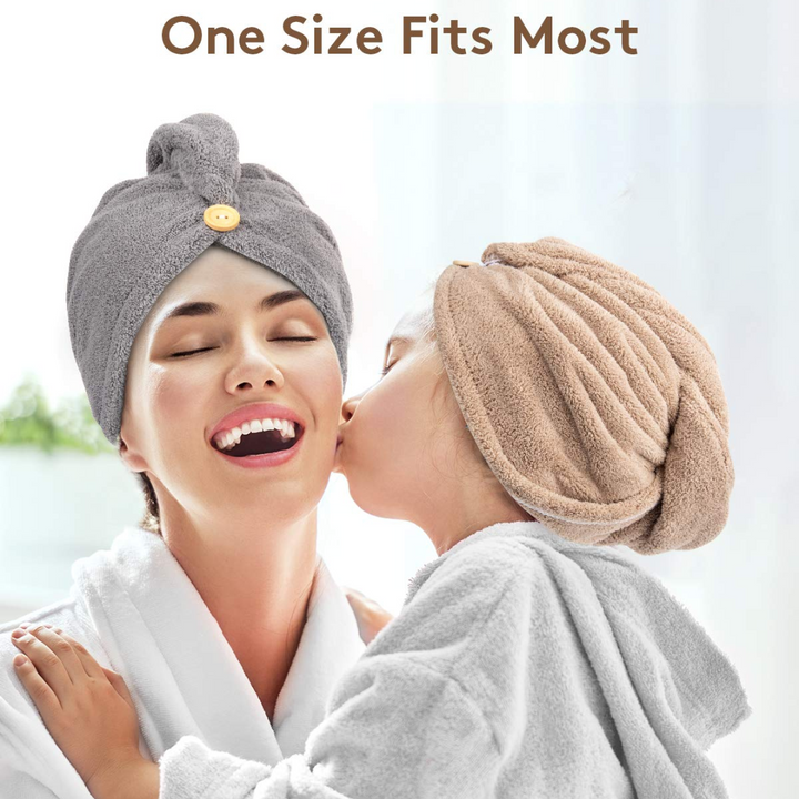 Post-shower 3-pack women's microfiber hair towel wraps; absorbent, quick-drying, frizz reduction.