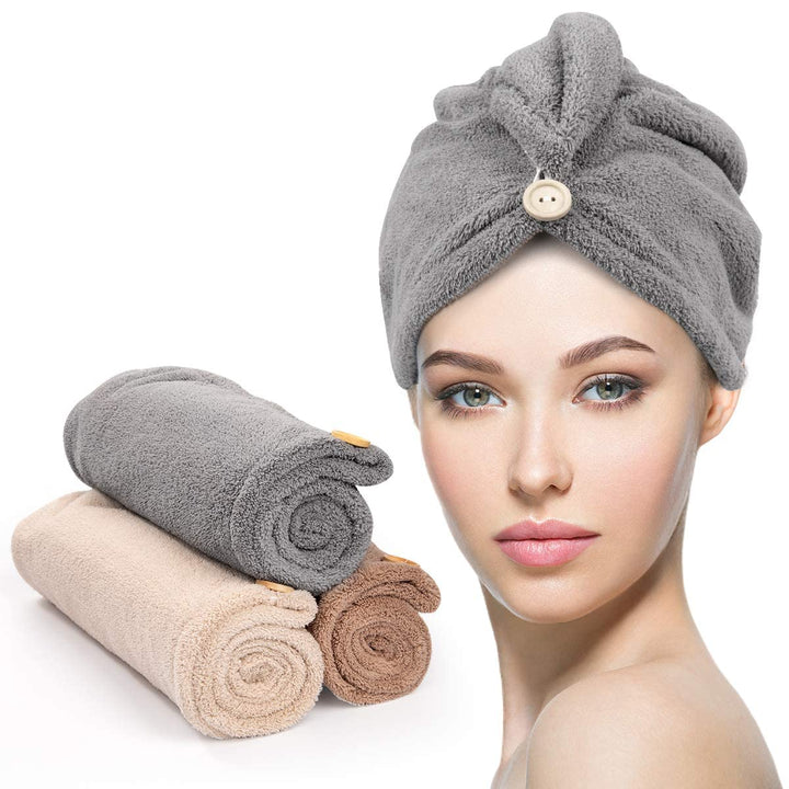 Soft 3-pack microfiber hair wrap for women's hair care; quick dry, anti-frizz.
