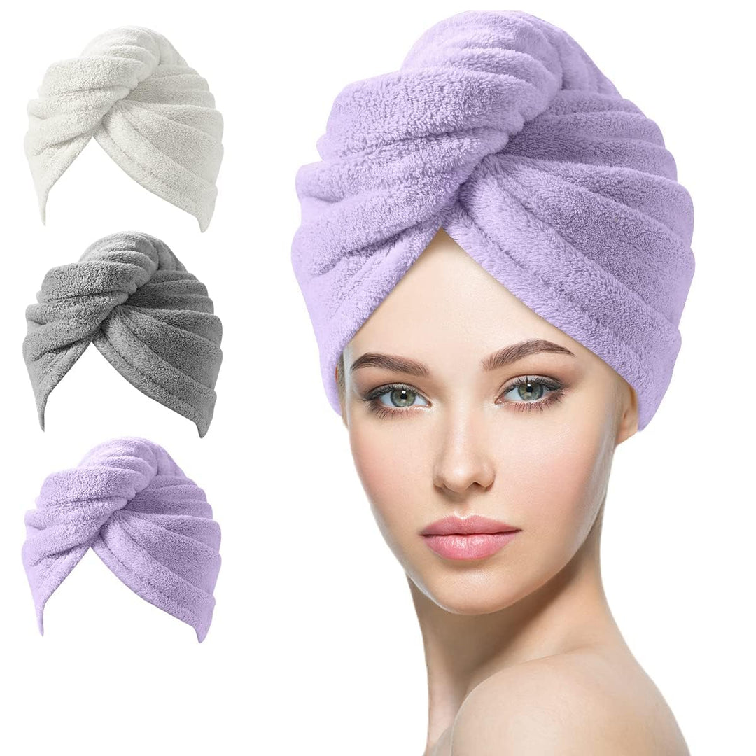 Curly hair friendly 3-pack microfiber towel wrap; super absorbent, fast dry, frizz control.