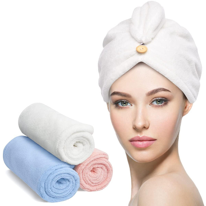 Essential women's 3-pack microfiber hair towel wrap set for fast drying & frizz-free hair.