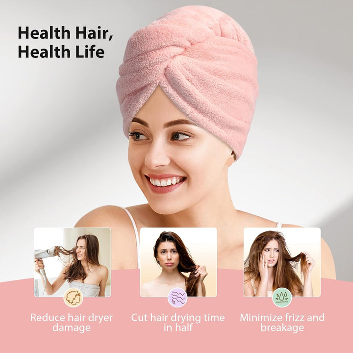 Comfortable 3-pack women's microfiber hair towel wraps; absorbent, quick-dry, frizz-reducing.