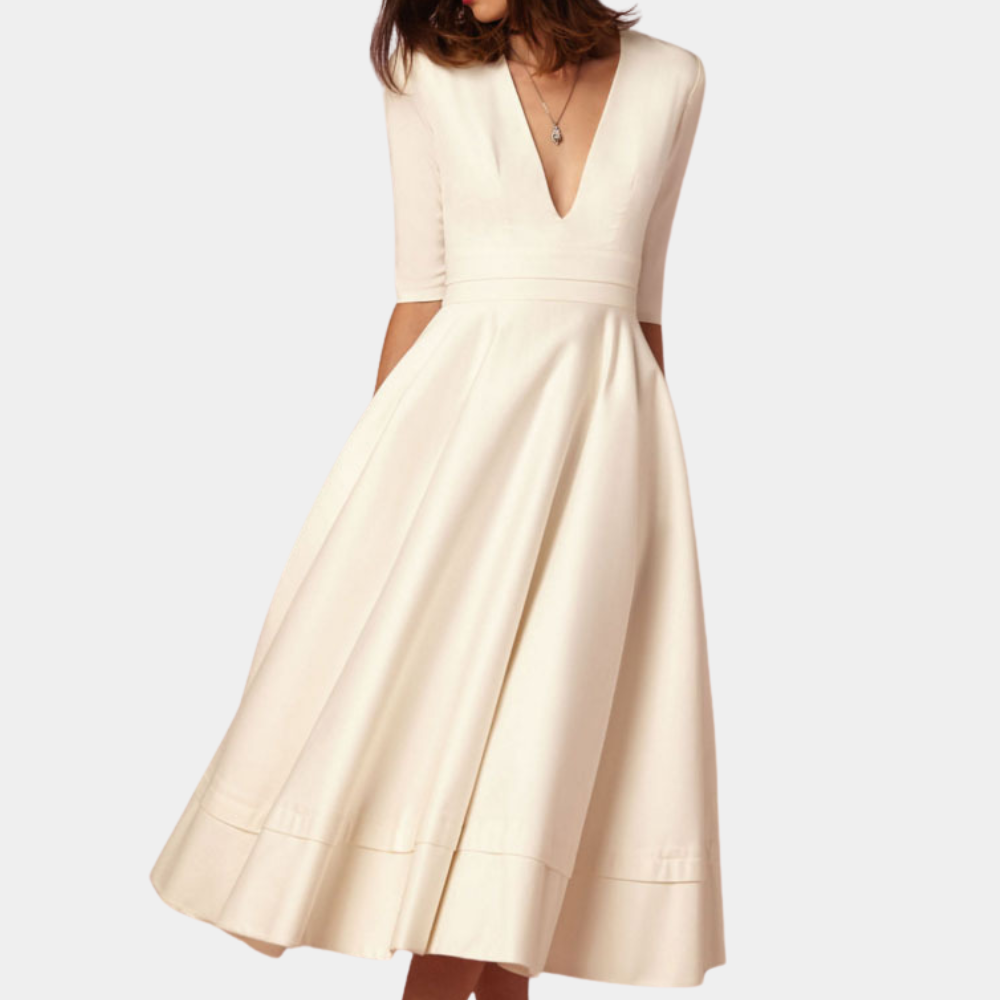 Women's A-line midi dress, sleeveless, featuring an elegant side slit. Perfect for spring and summer fashion.