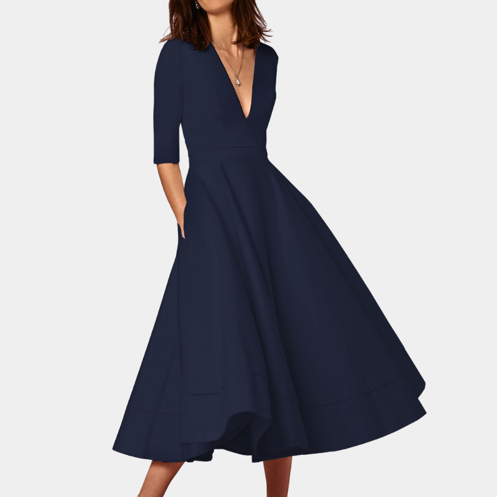 Lightweight sleeveless A-line midi dress for women, with a chic side slit. Ideal for comfortable summer fashion.