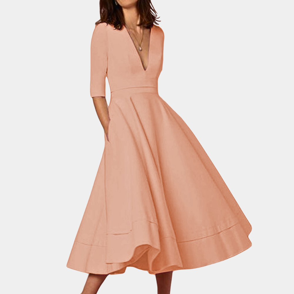 Classic A-line midi dress for women, sleeveless design with a flattering silhouette and elegant side slit.