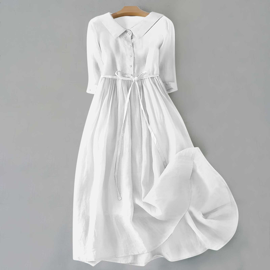 Versatile women's short sleeve A-line midi dress, ideal for casual spring, summer, or everyday fashion.
