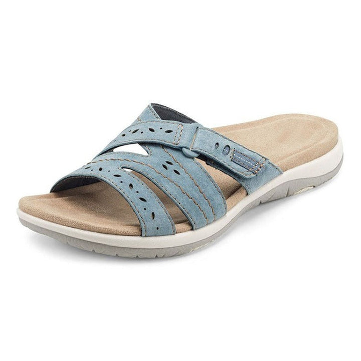 Relieve foot pain with comfortable women's adjustable orthopedic summer walking sandals.