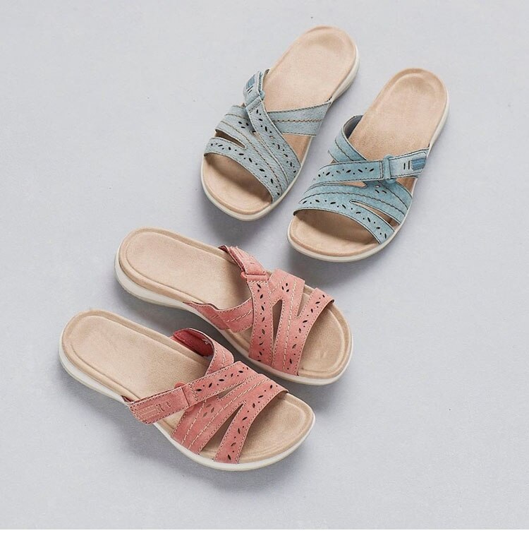 Breathable women's adjustable orthopedic sandals with cushioned arch support for summer.