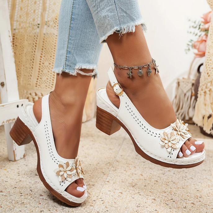 Detail of adjustable strap on women's comfort sandals, ensuring a custom, secure fit.