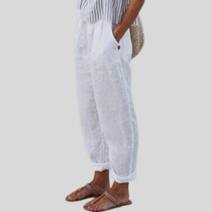 Women's airy summer trousers, featuring a fashionable folded hem & relaxed fit for maximum comfort & style.