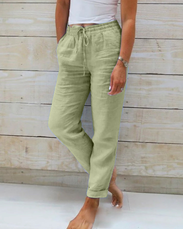Versatile women's summer pants with elastic waist; perfect for casual wear & breezy comfort.