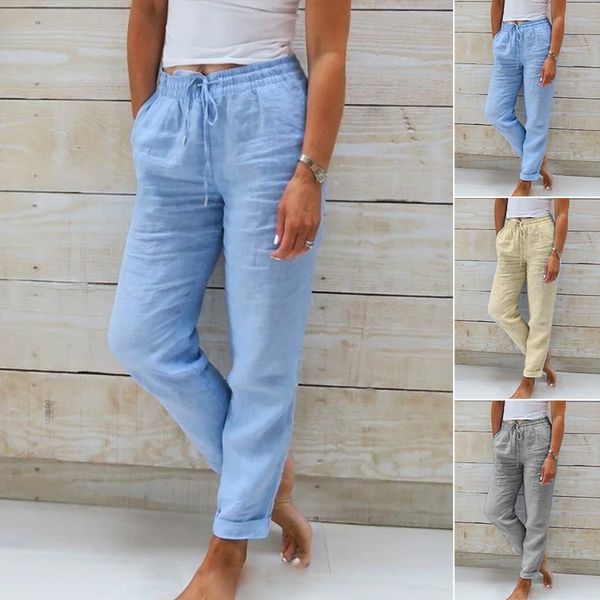 Lightweight women's summer pants with a loose fit and elastic waist, great for everyday casual style.