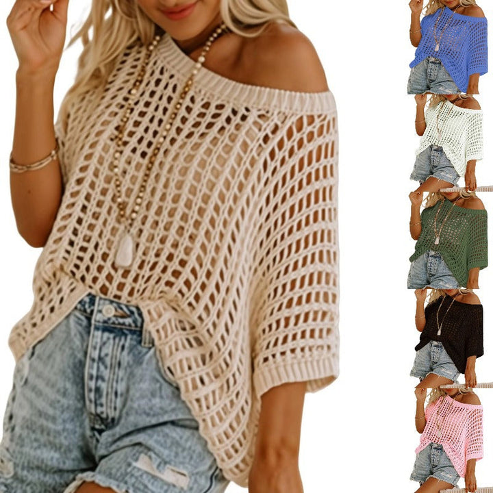 Lightweight fishnet knit short sleeve top for women, an essential layering piece for summer.