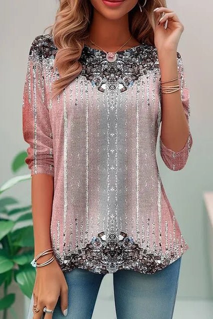 Elegant women's loose fit sequin top, three-quarter sleeve, perfect for an evening out or special events.