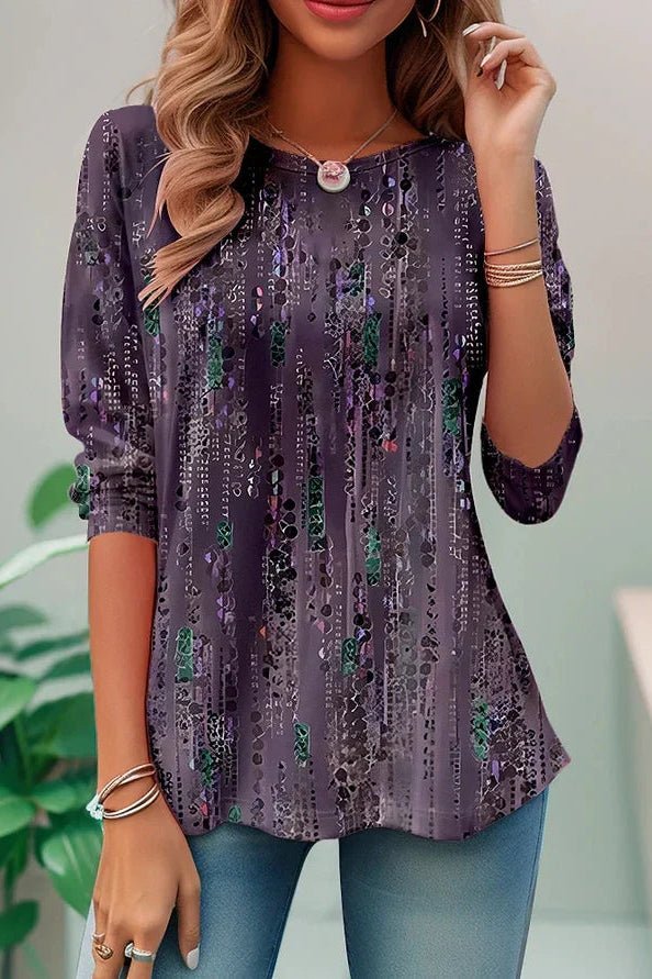 Plus size women's loose fit sequin top, shimmering party wear, three-quarter sleeve for comfortable glamour.