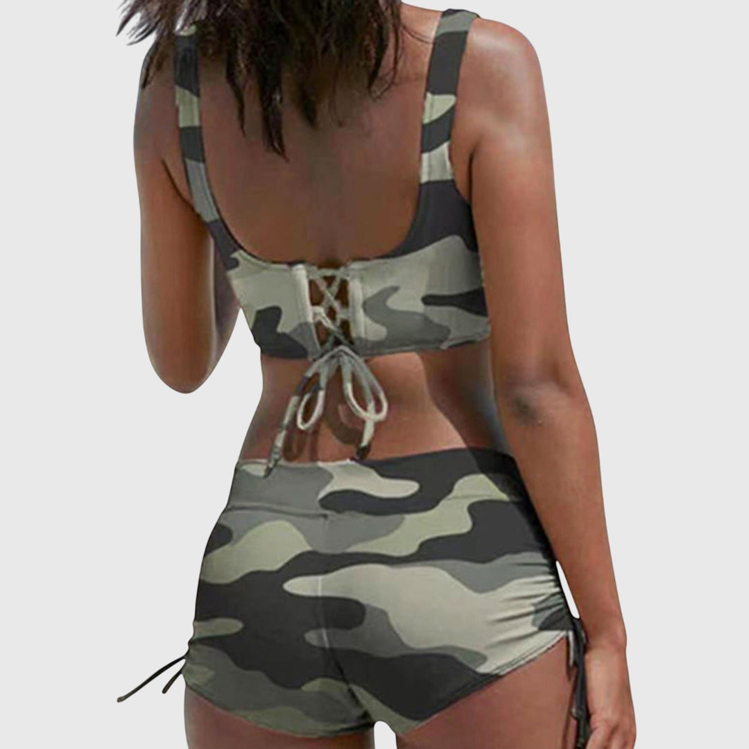 Comfortable & supportive Anabella multi-color two-piece bikini set for women. Ideal summer vacation wear.