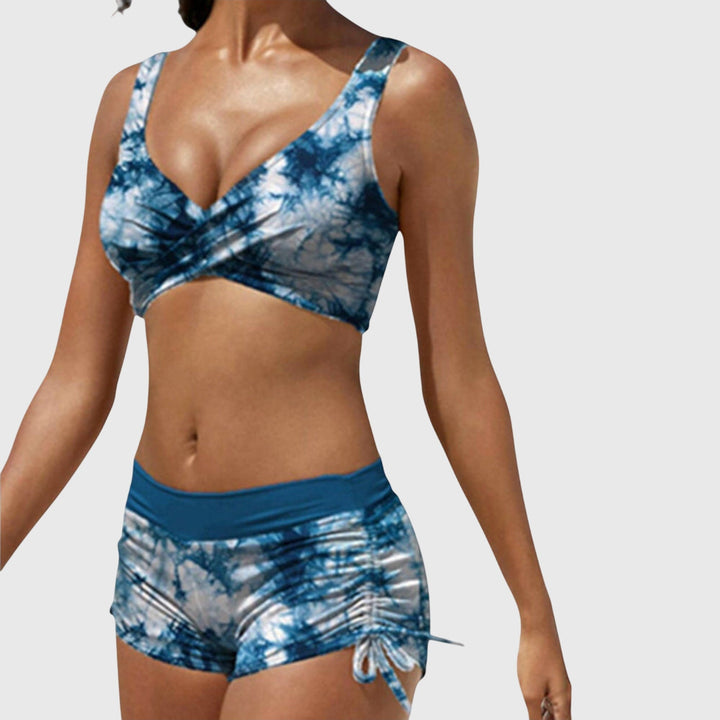 Fashionable women's multi-color bikini set, a stylish beach outfit and essential swimwear for summer.
