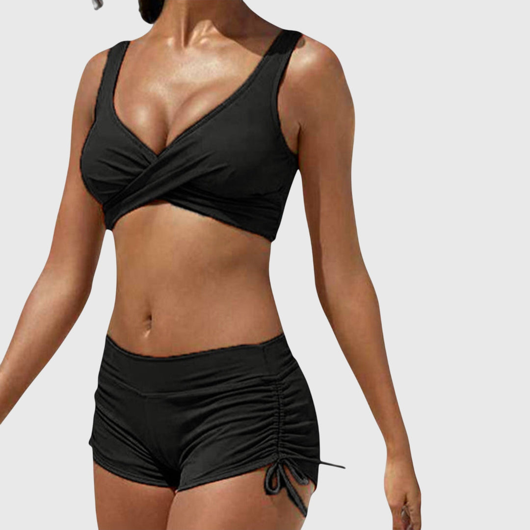 Women's Anabella multi-color bikini swimsuit. A fashionable two-piece beach outfit, perfect for vacation and poolside.