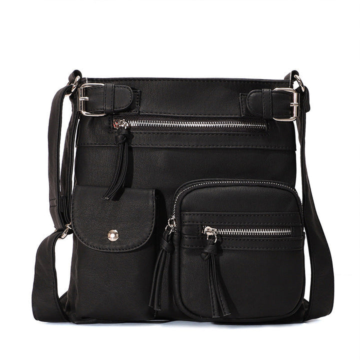 Women's anti-theft crossbody bag, sleek black design, perfect for secure daily commutes & travel.
