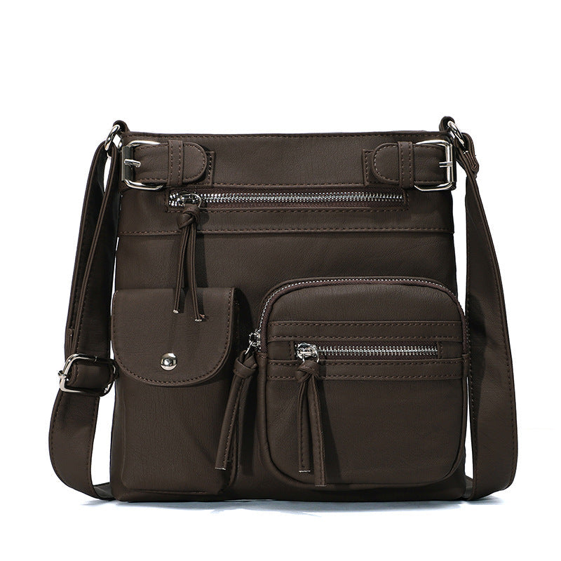 Full shot of the women's anti-theft shoulder bag, showcasing its sleek look and practical features.