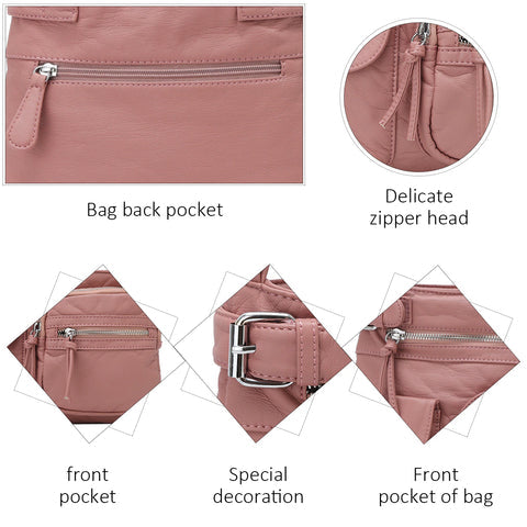 Versatile women's anti-theft bag, worn by model in urban setting, perfect for secure daily adventures.