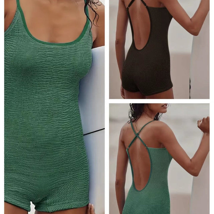 Women's athletic ribbed tank monokini swimsuit, perfect for sporty beachwear and swimming.