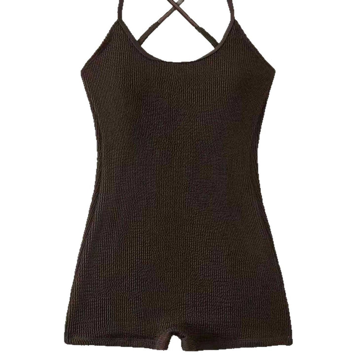 Versatile women's athletic ribbed tank monokini, a sporty one-piece swimsuit for swimming & beach activities.